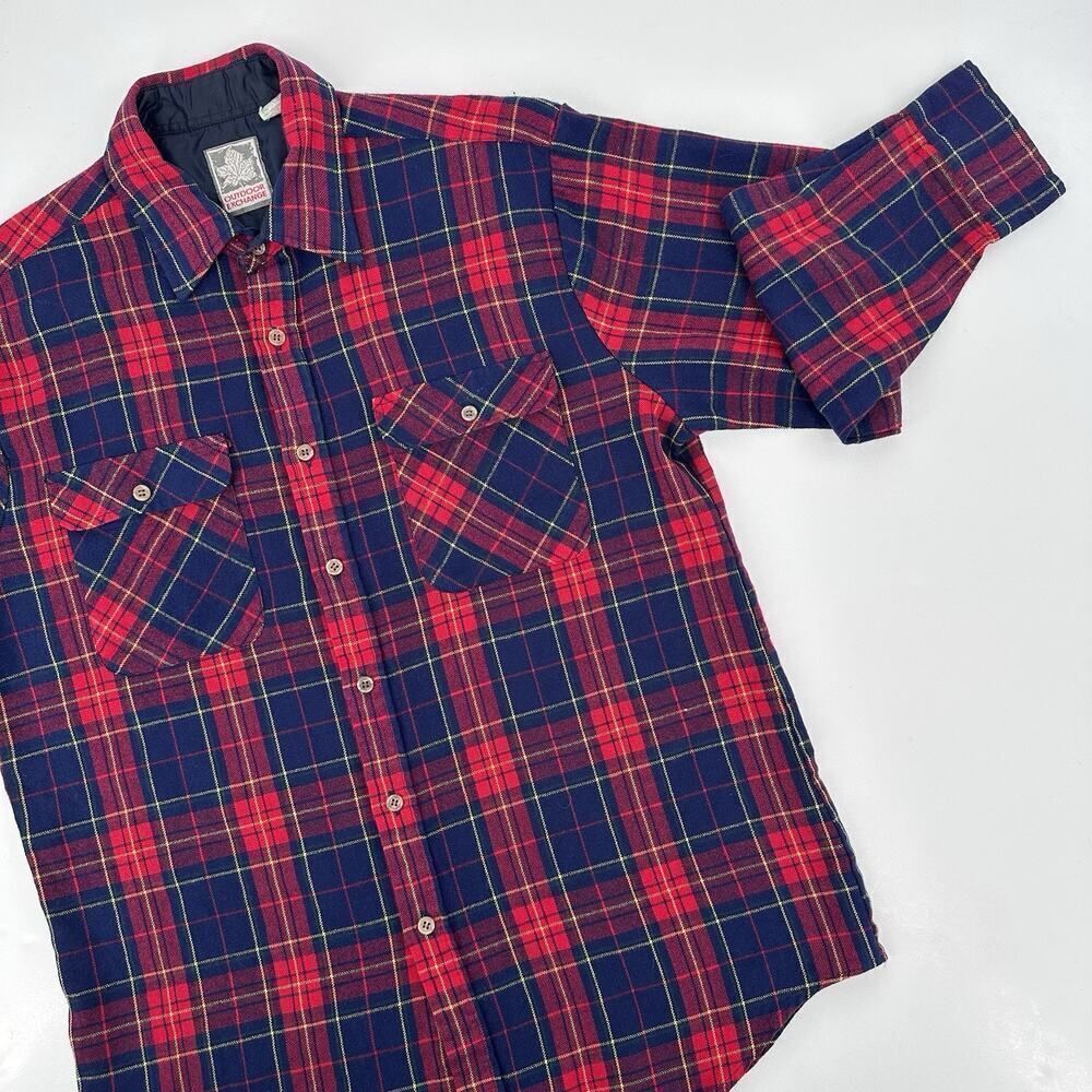 Vintage Outdoor Exchange Flannel Shirt Shacket Red Blue Pockets Mens Large‎
